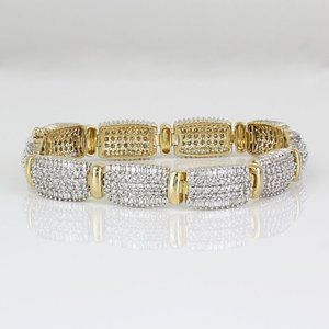 14k Yellow Gold Pave Baguette + Round-cut Diamond Anniversary Bracelet